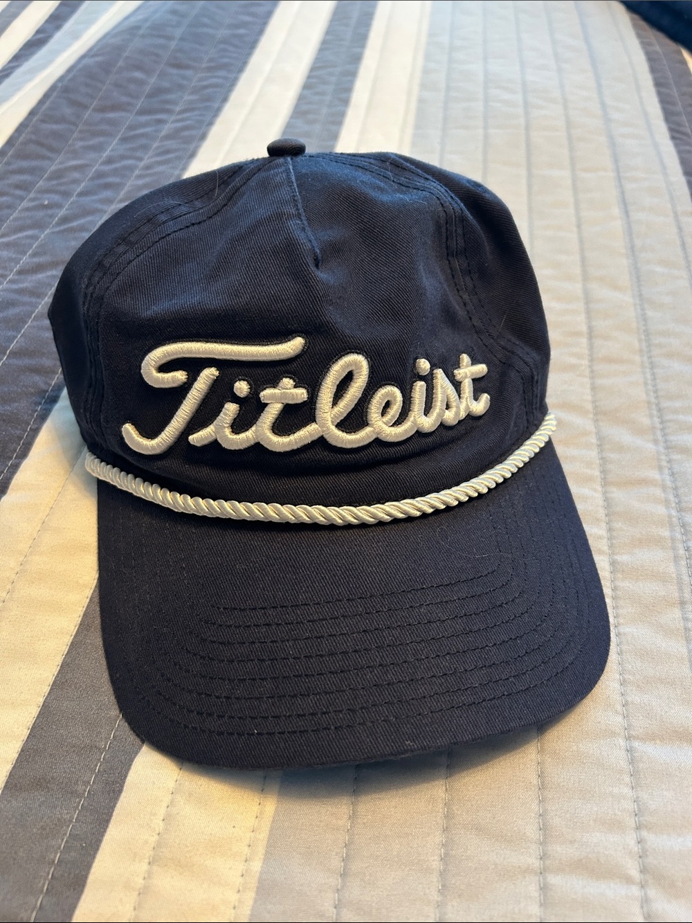 Titleist Navy Ball Cap with White Rope Trim and Leather Band